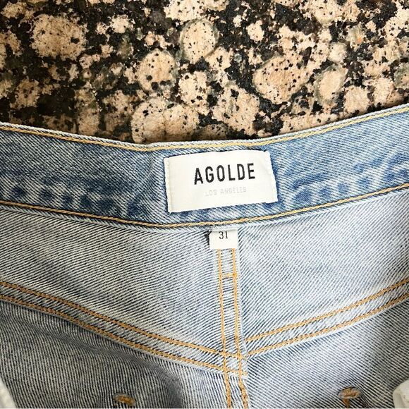 Agolde Light Blue Distressed Jean Shorts - Picture 8 of 11